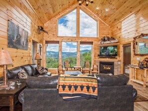 Smart TV, fireplace, video games, DVD player