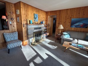 Fireplace - Leaning Pine: A Quiet Lakefront Cottage  (Interlochen)