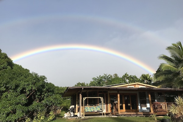 It is common to see rainbows over the house in the morning. You will be under it
