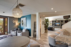 Smart TV, fireplace, video games, books