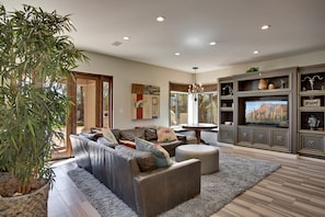 Smart TV, fireplace, video games, books