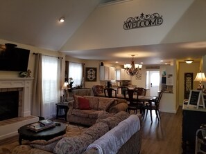 TV, fireplace, video games, DVD player