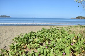 En la playa, camastros y toallas de playa 