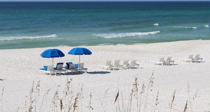Your personal complimentary beach loungers on an uncrowded beach are ready!