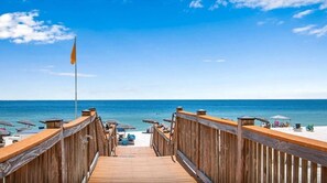 On the beach, sun-loungers, beach towels