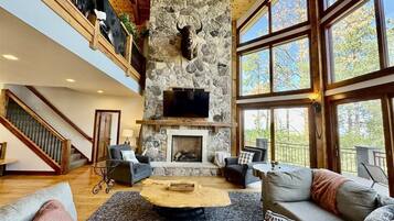 Smart TV, fireplace, foosball