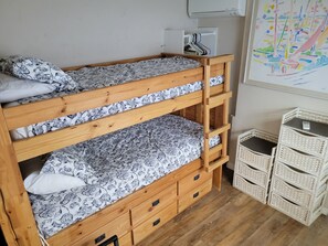 2 bedrooms, blackout drapes, travel crib, free WiFi