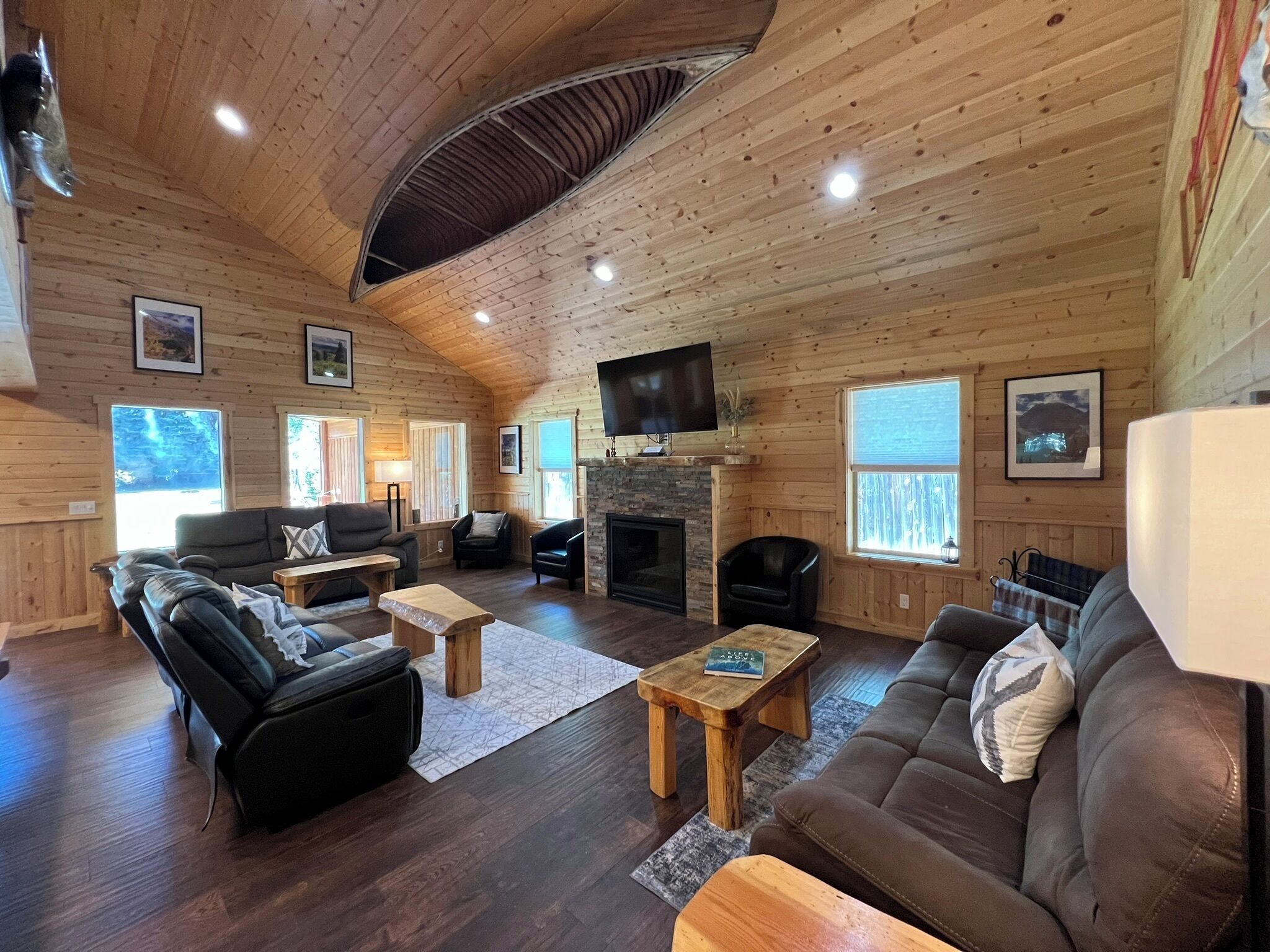 Smart TV, fireplace, video games, DVD player