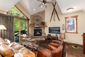 TV, fireplace, DVD player, books