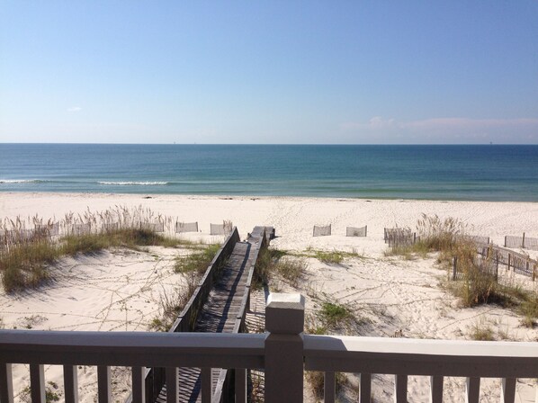 On the beach, sun loungers