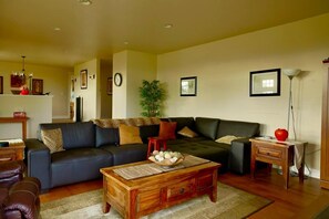 Smart TV, fireplace, video games, DVD player