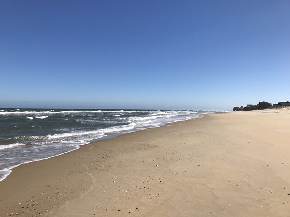 Beach nearby, sun-loungers - Delightful Oceanside Home Steps to Tranquil Beach: Soak up the Sun and Seabreeze (Nags Head)