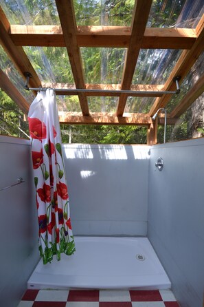Douche, serviettes fournies, savon, papier de toilette
