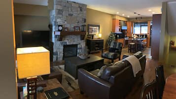 TV connectée, cheminée, jeux vidéo, lecteur de DVD