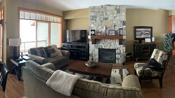 TV connectée, cheminée, jeux vidéo, lecteur de DVD