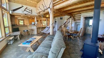 Smart TV, DVD player, video library, stereo