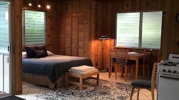 1 bedroom, desk, iron/ironing board, travel crib