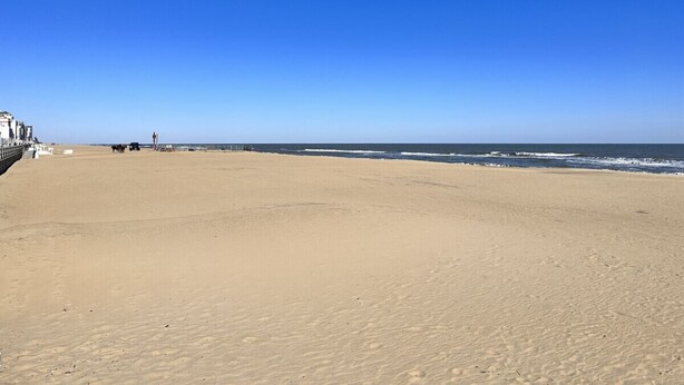 A wide, sandy beach with a clear blue sky. - Beach Cottage Multiple Suites & Walk to Boardwalk! (Virginia Beach)