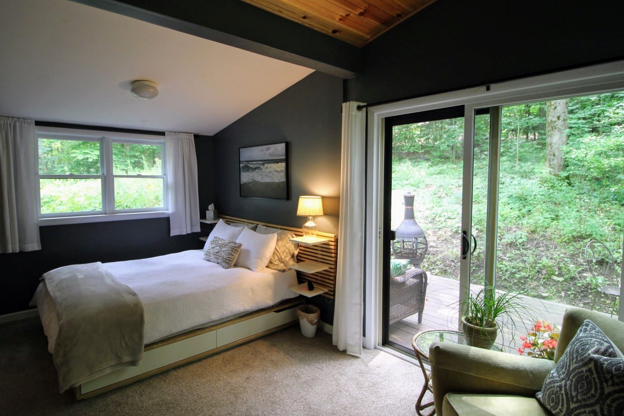 Enjoy a fire in the chiminea on the private deck off of bedroom 