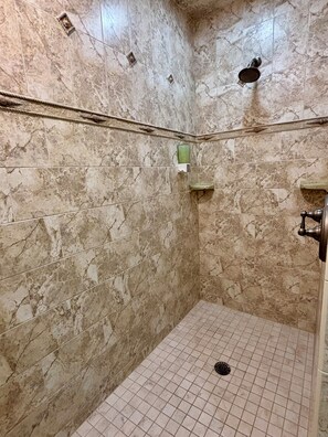 Ensemble baignoire-douche, séchoir à cheveux, serviettes fournies, savon