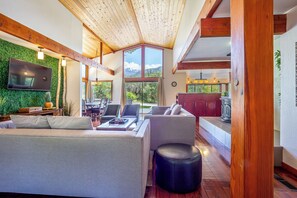 Smart TV, video games, DVD player, foosball