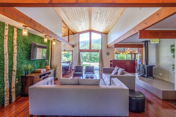 Smart TV, video games, DVD player, foosball