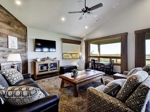 TV, fireplace