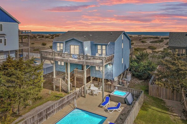 Exterior - Oceanfront, Dog Friendly Home with Private Pool, Hot Tub, and Beach Sunrises! (Salvo)
