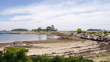 On the beach, sun-loungers, beach towels