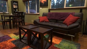 Smart-TV, Kamin, Bücher, Musikbibliothek