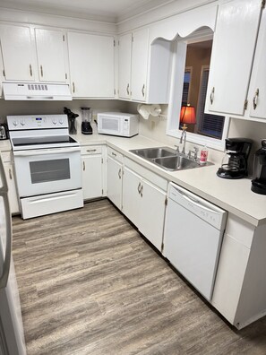 Fridge, microwave, oven, stovetop - Beach House on Channel, Private dock,Walk to Beach (Cherry Grove)
