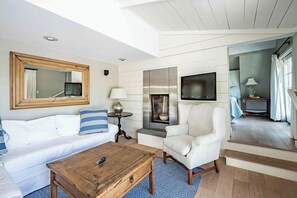 Televisor intel·ligent, llar de foc, llibres i estèreo 