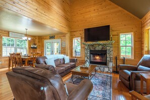 Smart TV, fireplace, video games, DVD player