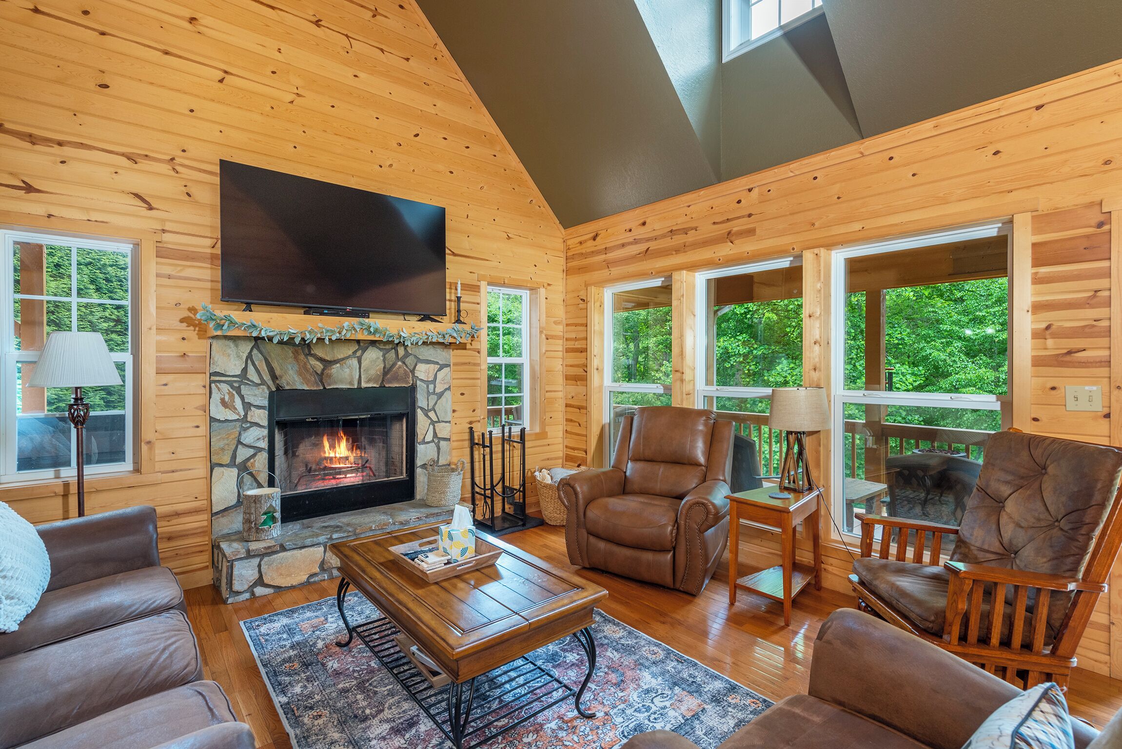 Smart TV, fireplace, video games, DVD player