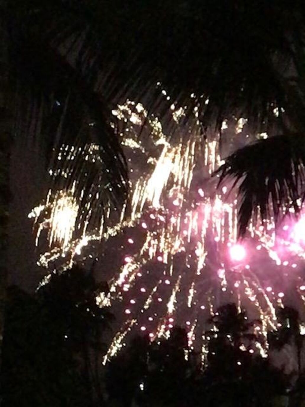 Escena nocturna con fuegos artificiales.