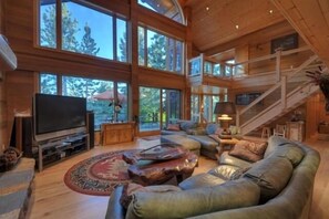 Smart TV, fireplace, foosball, books