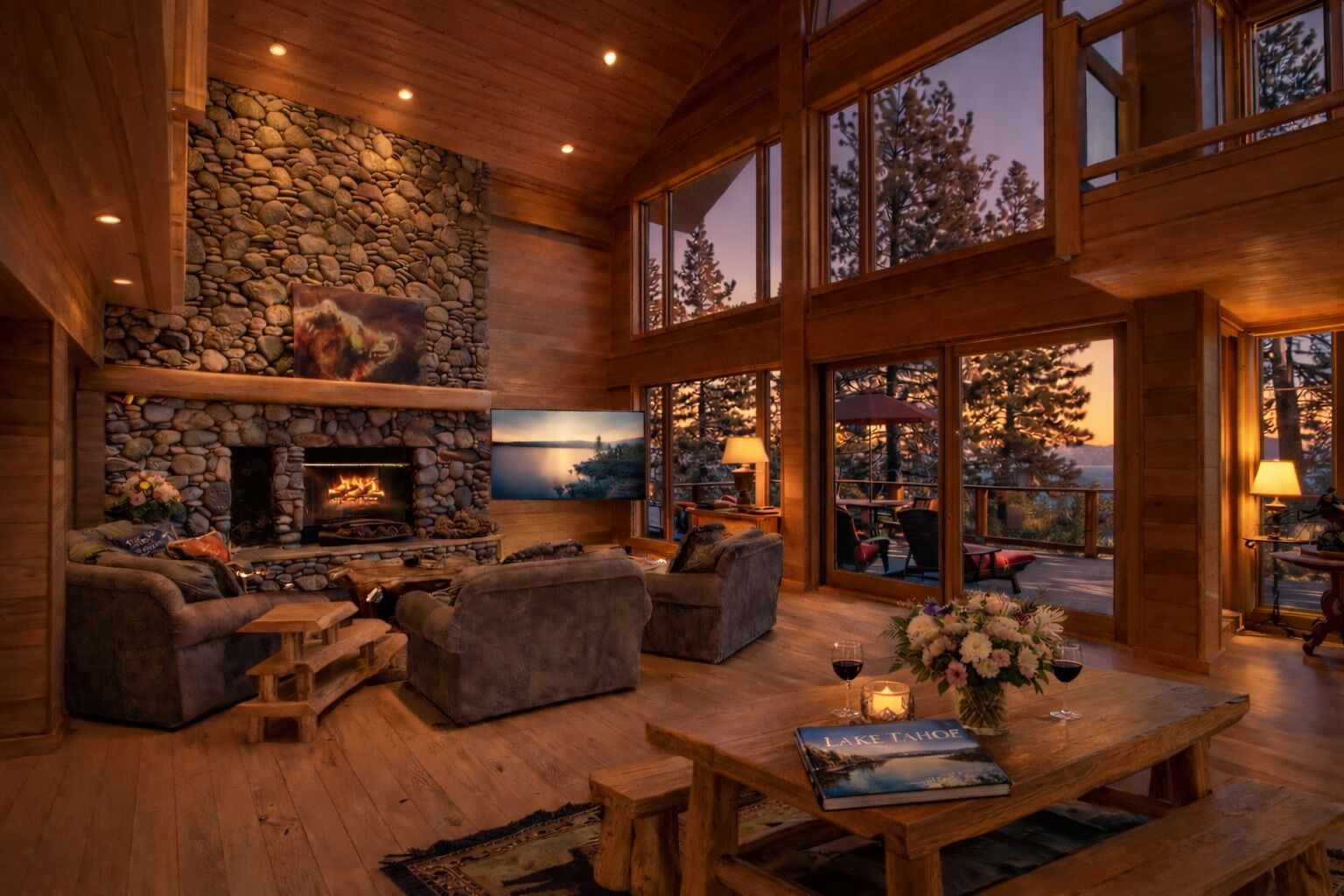 Smart TV, chimenea, futbolito y libros 