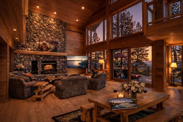 Smart TV, fireplace, table football, books