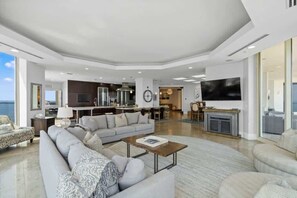 TV, fireplace, DVD player, books