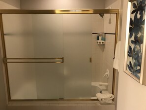 Suihkun ja ammeen yhdistelmä, poreamme, hiustenkuivaaja, pyyhkeet