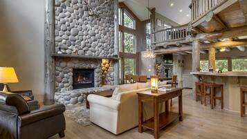 Smart TV, fireplace, video games, DVD player