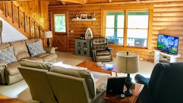 TV, fireplace, video games, DVD player