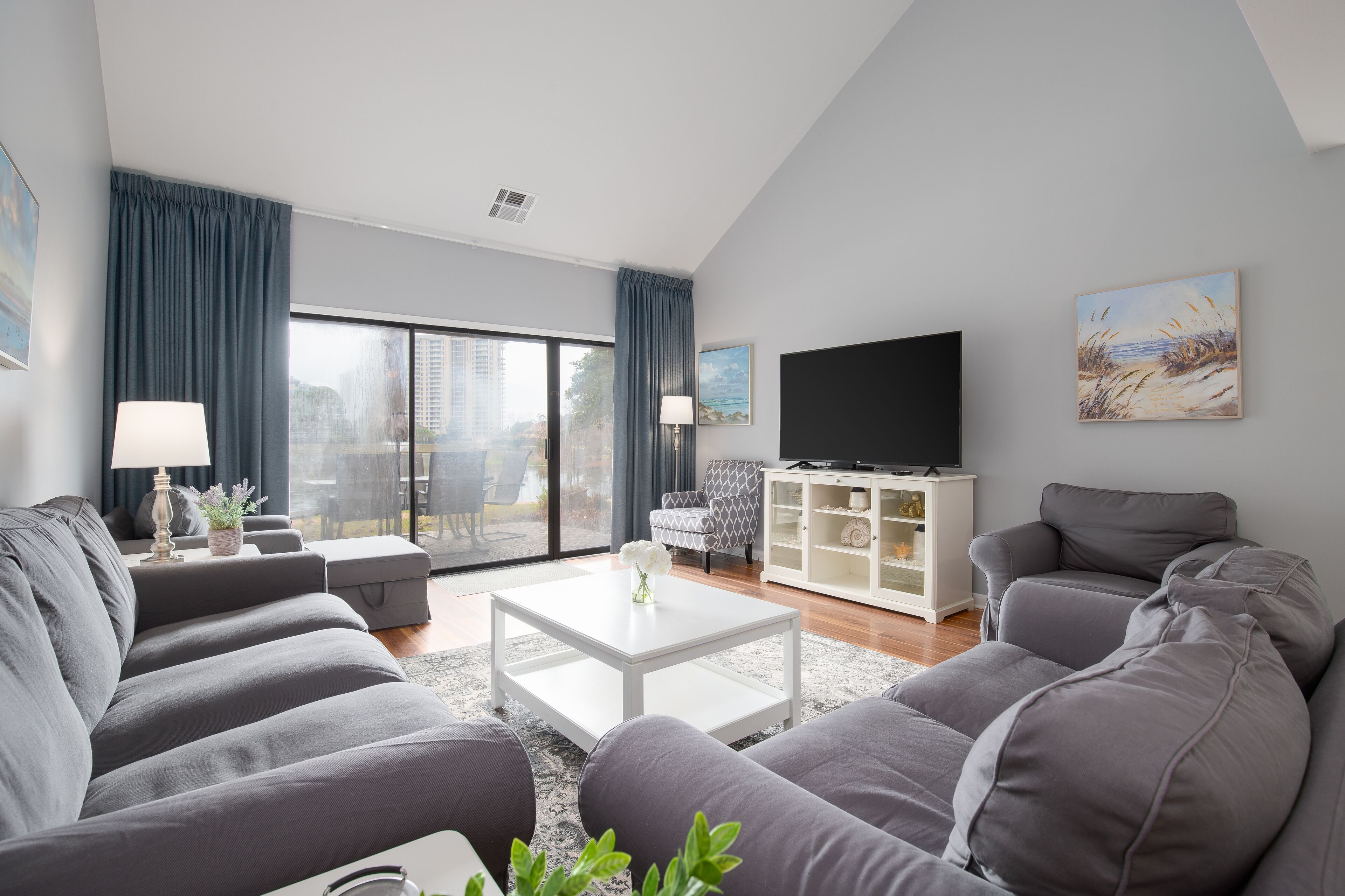 Smart TV, chimenea, reproductor de DVD y libros 