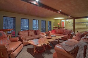 Smart TV, fireplace, DVD player, books
