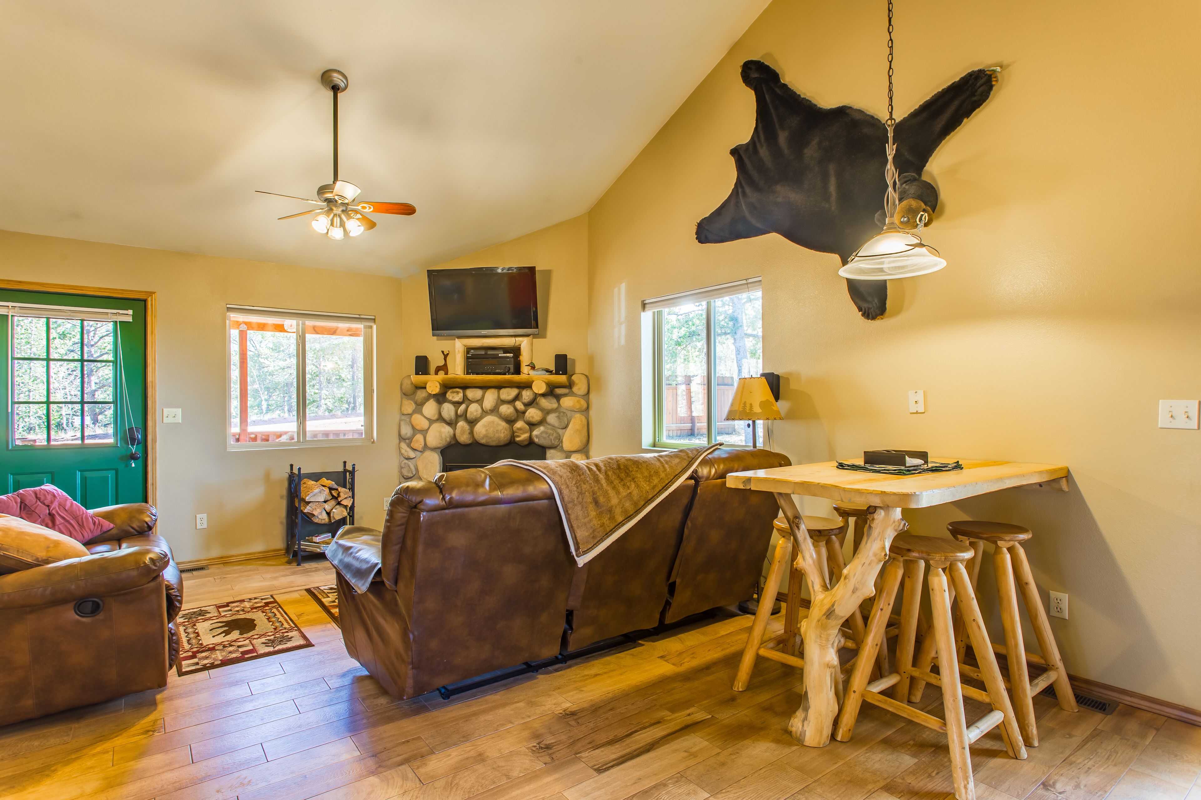 Smart TV, fireplace, DVD player, books