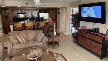 TV, DVD player, stereo