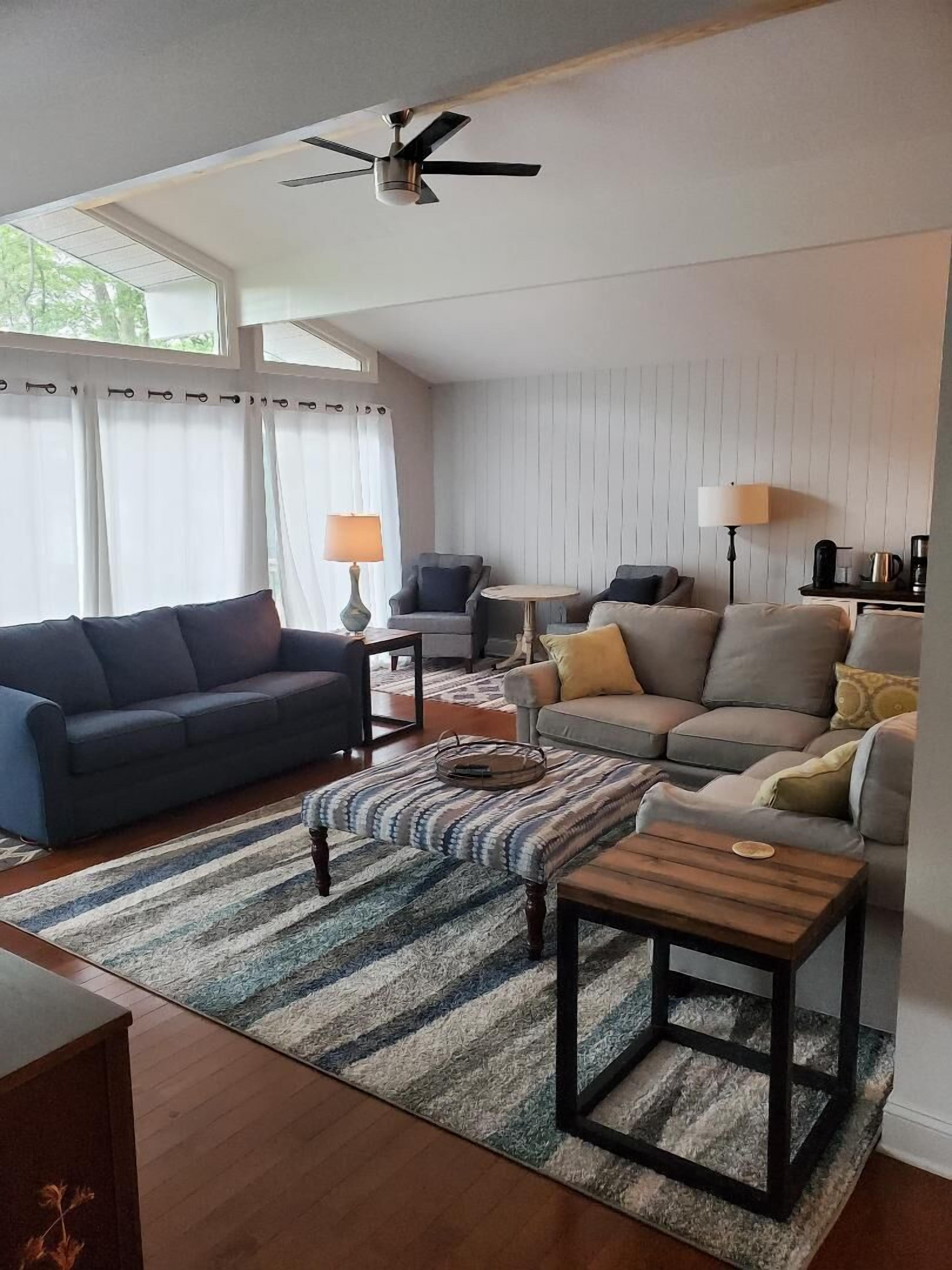 Main lake view, beach and dock at Lake Gaston