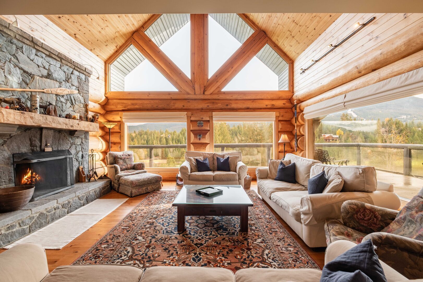 LCD TV, fireplace, stereo