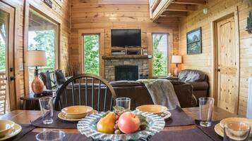 Smart TV, fireplace, video games, DVD player