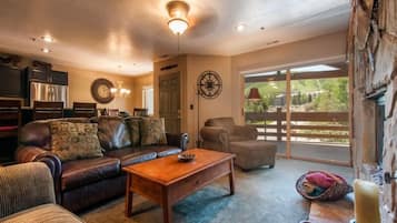 Smart TV, fireplace, DVD player, video library